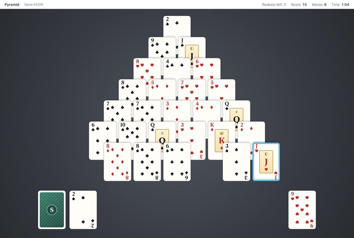 Pyramid Solitaire with a triangular layout of cards